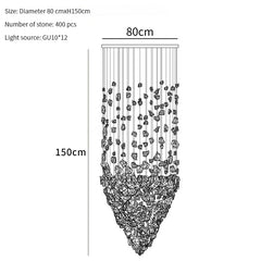 Measurement chart of a decorative hanging item with dimensions and stone count.