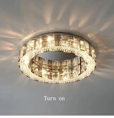 Modern Chrome Crystal Ring Semi-Flush Mount Chandelier Lighting