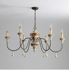 Distressed Wood Candle Chandelier Semi-Flush Mount Light