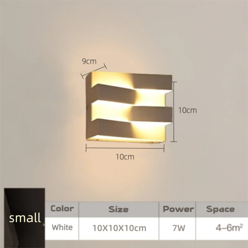 Wall-mounted light fixture with dimensions and specifications on a neutral background