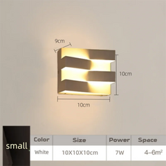 Wall-mounted light fixture with dimensions and specifications on a neutral background