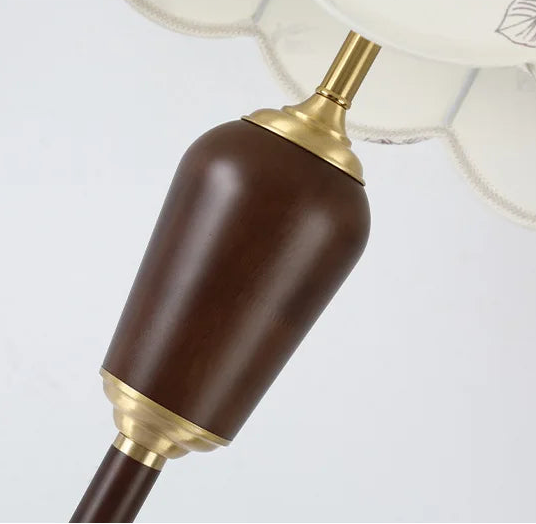 Close-up of a brown and gold lampshade on a white background