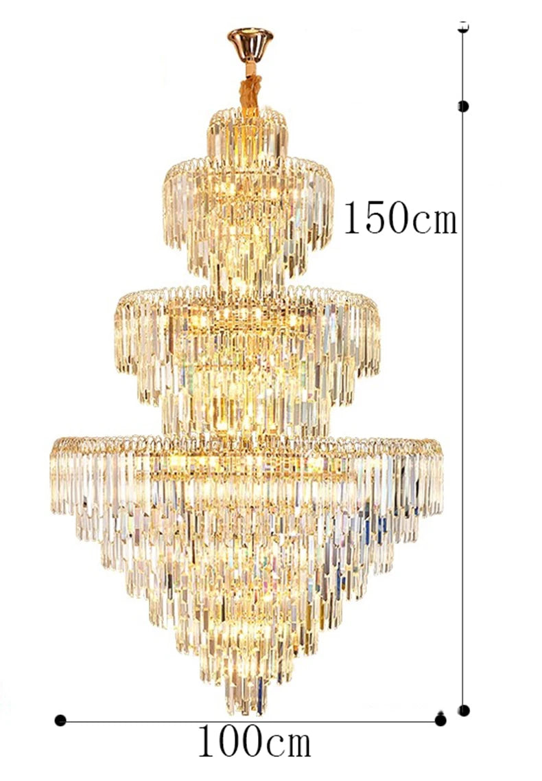 Gold chandelier with measurements on a white background