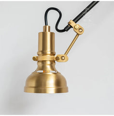 Adjustable Brass Wall Sconce with Walnut Base and Black Arm