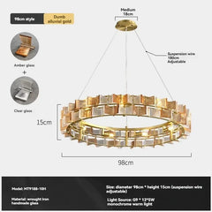 Gold Ring Chandelier with Textured Butterfly Glass Cubes