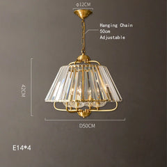 Brass Crystal Faceted Pendant Light with Fan Shape Shade Design