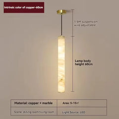 Marble Cylinder Pendant Light with Natural Stone Accent