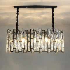 Modern Rectangular Crystal Chandelier with Dark Bronze Frame