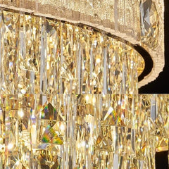 Close-up of a crystal chandelier with intricate design