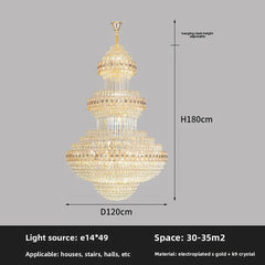 Gold Crystal Tiered Waterfall Chandelier with Golden Metal Frame