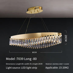 Gold chandelier with crystal accents on a dark background