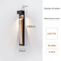 Modern Black Sconce with Natural Stone Accent and Up/Down Light