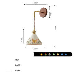 Wall lamp with dimensions and features on a white background