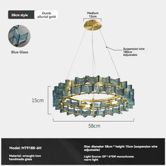 Gold Ring Chandelier with Textured Butterfly Glass Cubes