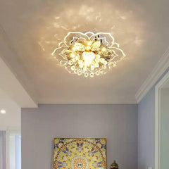 Gold Flower Crystal Flush Mount Ceiling Light with Petal Accents