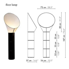 Floor lamp with dimensions labeled on a white background