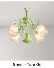 Green Floral Tulip Semi-Flush Ceiling Light with Frosted Glass Shades