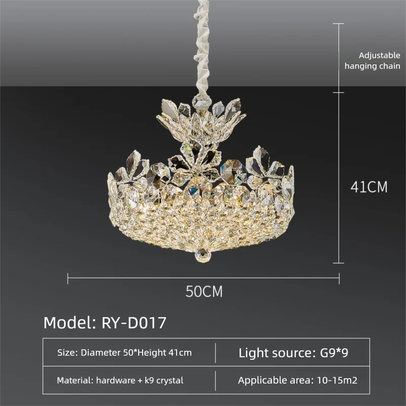 Chandelier with dimensions and specifications on a dark background