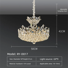Chandelier with dimensions and specifications on a dark background
