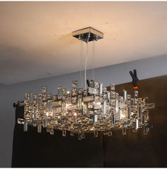 Polished Chrome Rectangular Crystal Chandelier Hanging Ceiling Light