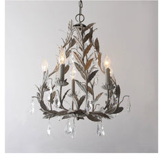 Gold Leaf Crystal Chandelier Metal Frame with Candle Style Lights