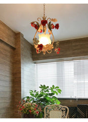 Gold Floral Pendant Light with Rose Accents