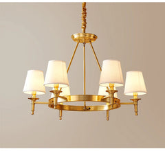 Polished Copper Ring Chandelier with Fabric Shades