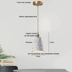 Pendant light with labeled features on a white background