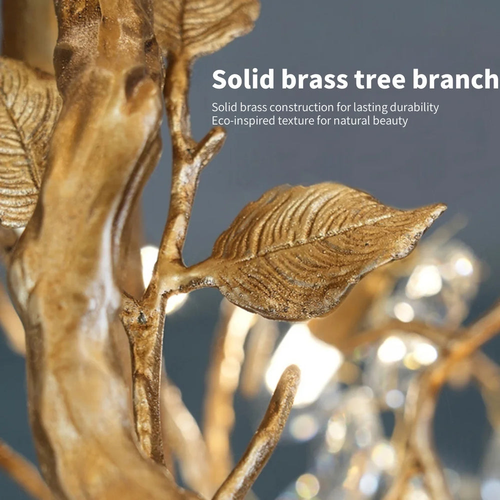 Solid brass tree branch with text on durability and eco-inspired texture