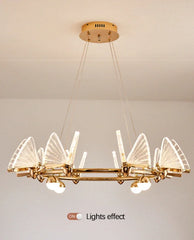 Gold Butterfly Glass Ring Chandelier Modern Pendant Light Fixture