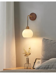 Walnut Wood Wall Sconce Frosted Glass Shade Light