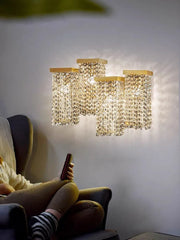 Gold Frame Crystal Waterfall Pendant Light with Cascading Strands