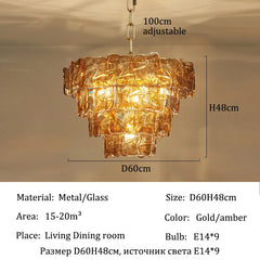 Gold Tiered Glass Chandelier Hanging Pendant Light