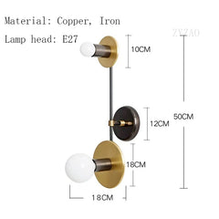 Wall lamp with dimensions and material details on a white background