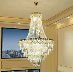 Tiered Crystal Waterfall Chandelier with Gold Finish Metal Frame