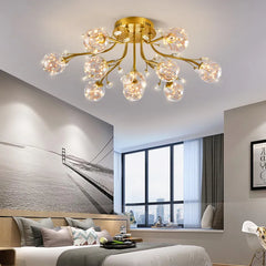 Gold Floral Crystal Chandelier Semi-Flush Mount Light
