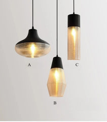 Glass Industrial Style Pendant Light with Ribbed Shade