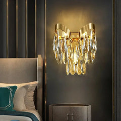 Gold Crystal Teardrop Cascading Chandelier Light