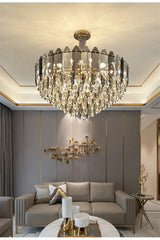 Crystal Waterfall Pendant Lighting Fixture with Gold Faceted Accents