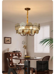 Brushed Gold Floral Pendant Light with Frosted Glass
