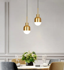 Gold Metal Dome Pendant Light with Frosted Glass Shade