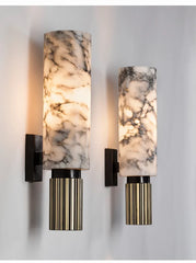 Marble and Gold Reeded Cylinder Wall Sconce, Modern Accent Lighting