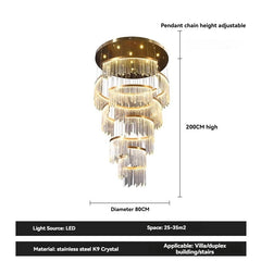 Gold Tiered Crystal Waterfall Chandelier with Warm/Cool Light Options