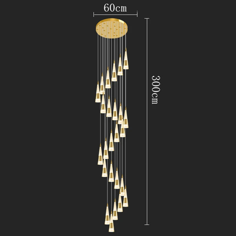Chandelier with dimensions indicated on a black background