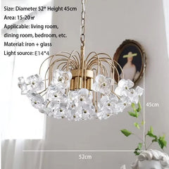 Gold Metal Frame Chandelier with Clear Glass Flower Accents