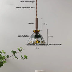Measurement chart of a pendant light with dimensions labeled on a gray background.