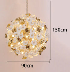 Gold Floral Ceramic Lily Chandelier with Crystal Accents
