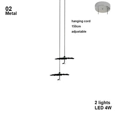 Diagram of a hanging light fixture with specifications on a white background