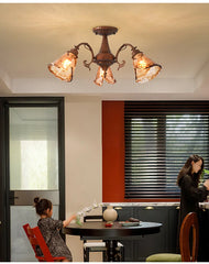 Brushed Bronze Floral Semi-Flush Mount Ceiling Light