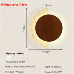 Modern Wood and Stone Arc Wall Sconce with Warm LED Glow